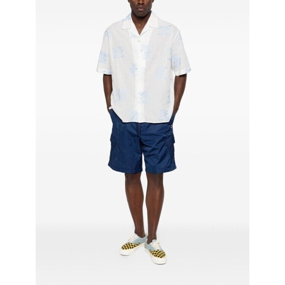 Kenzo Short-Sleeve Camp Collar Shirt In White Silk-Nylon Blend - NWT